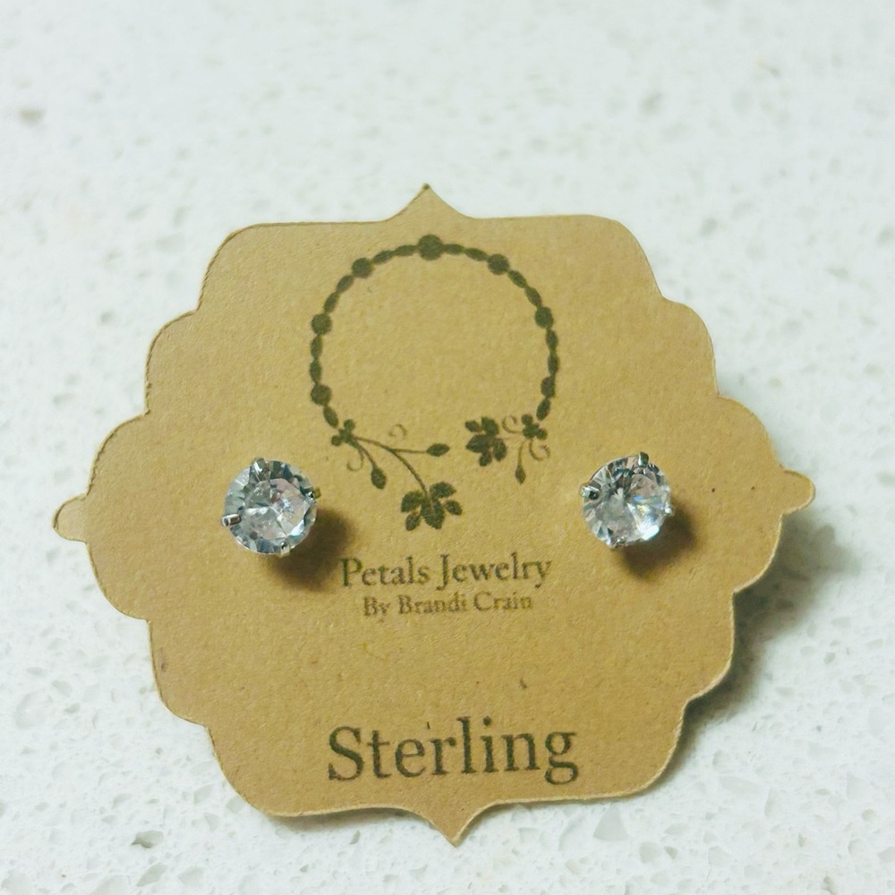 Sterling Silver Post Stud CZ Earrings NWT